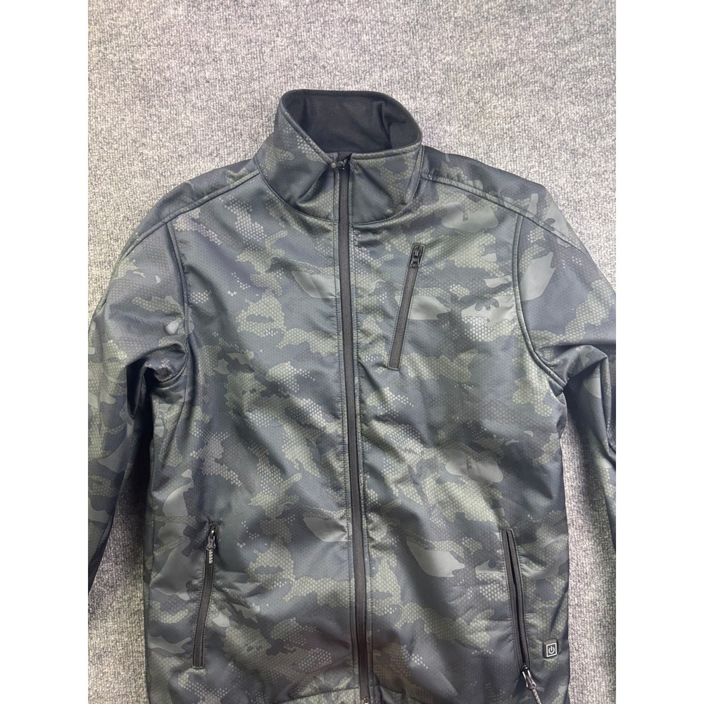 World Famous Sports Heated Jacket Mens Size Medium Gray Camo‎ Softshell Zip Up